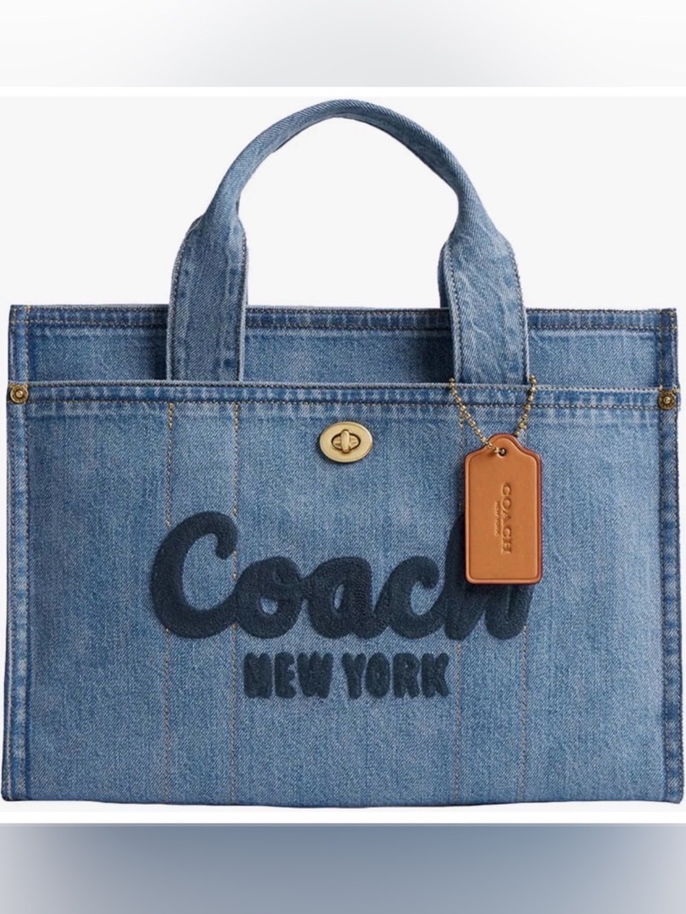 Coach Denim Tote Bag - Light Blue with Navy Logo